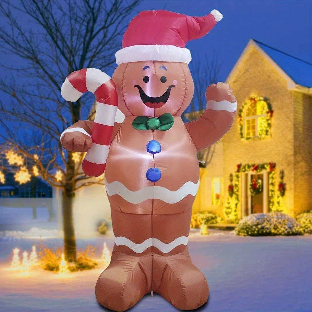 Gingerbread Man Inflatable, 5 ft LED Lighted with Candy Canes, Christmas Yard Decoration