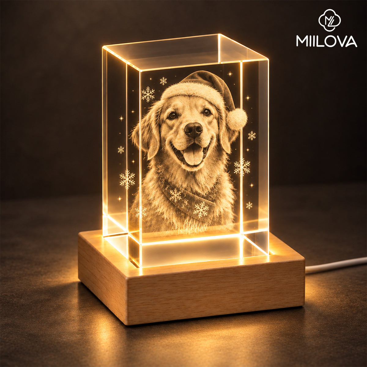 Laser engraved crystal photo keepsake, close view