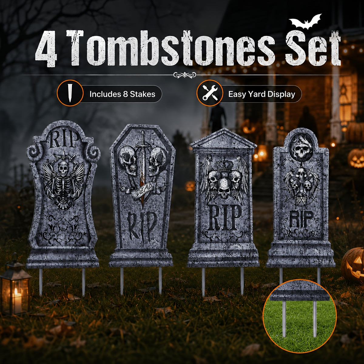 Halloween tombstone yard stake set, all four panels