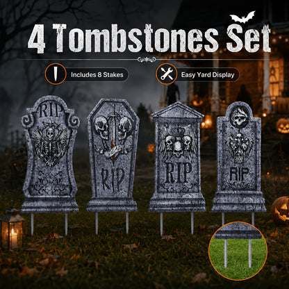 Halloween tombstone yard stake set, all four panels