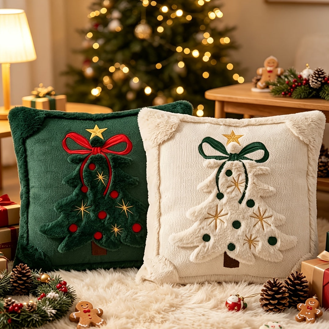 Close view of the quilted stitching and bow detail on the pillow cover
