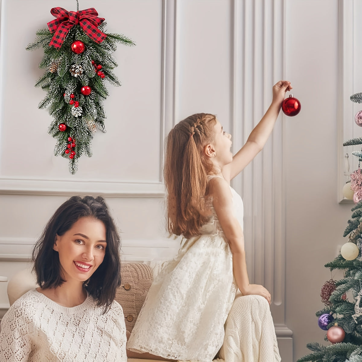 Unlit artificial Christmas swag for a door, mantel or window frame