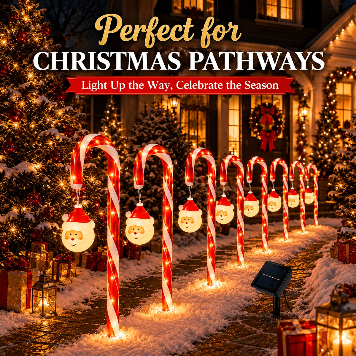 7/11pcs Solar Christmas Garden Light Set, IPX6 Outdoor Stake Lights with Santa Claus Ornaments, 8 Flashing Modes; Suitable for Courtyards, Residential Areas, Paths, Sidewalks, Driveways, Gardens, Walkways, Porches, And New Year Decor; 800 Lumens