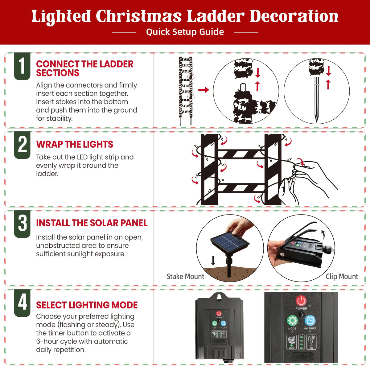 Climbing Santa Ladder, 5 ft Santa Climbing Ladder Decoration, Solar 100 LED Multicolor, Timer