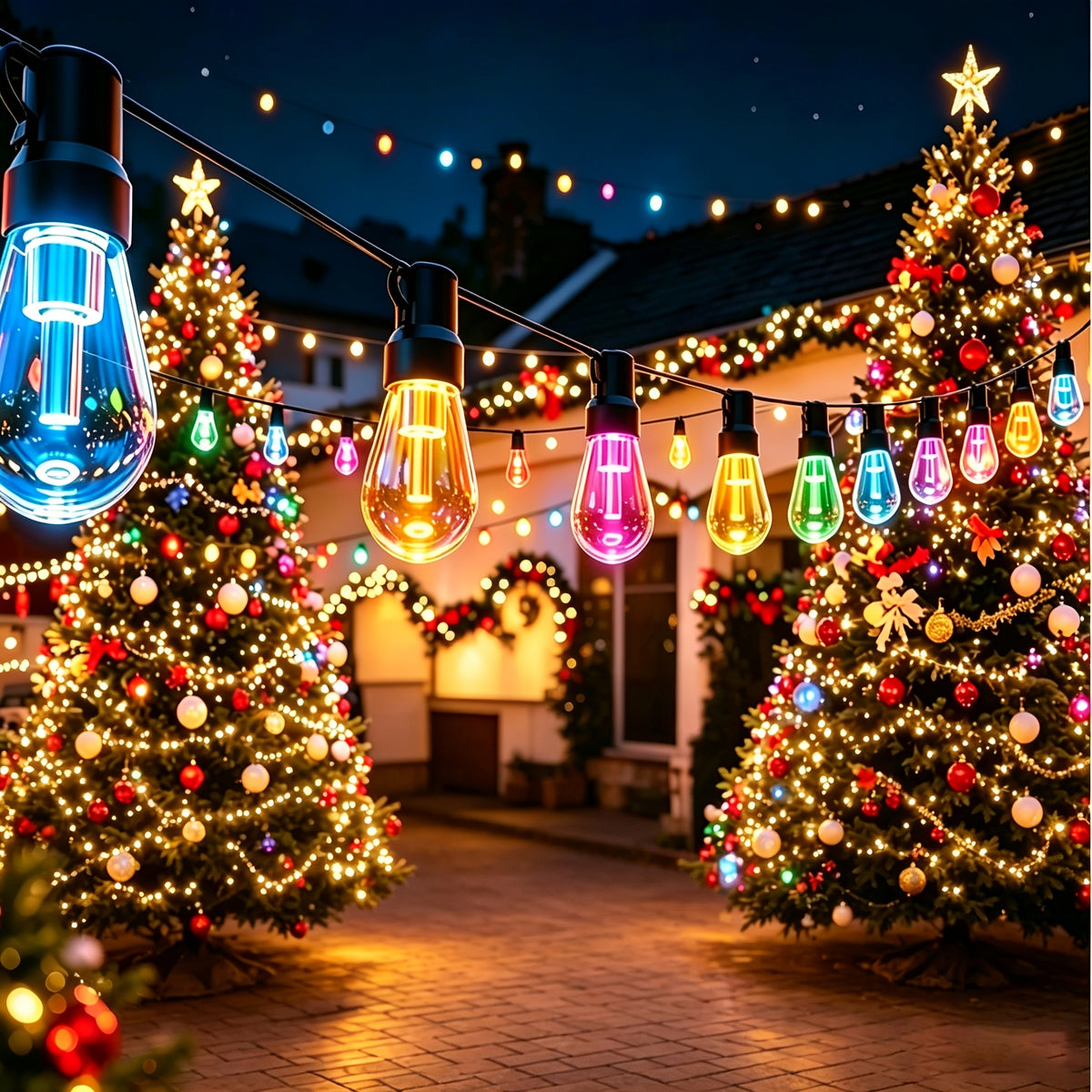 Color changing outdoor string lights for holiday decor