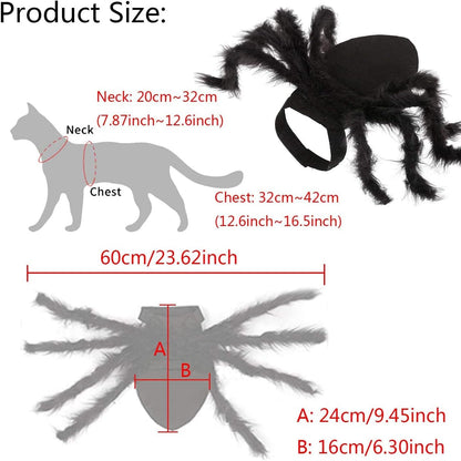 Spider costume size comparison for small and medium pets