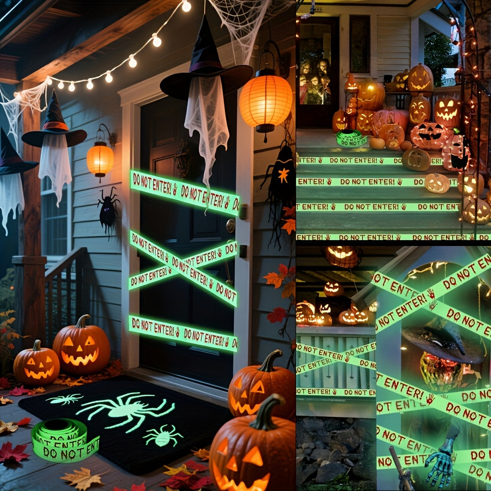 Glow-in-the-Dark Halloween Caution Tape - Outdoor Yard & Party Decor