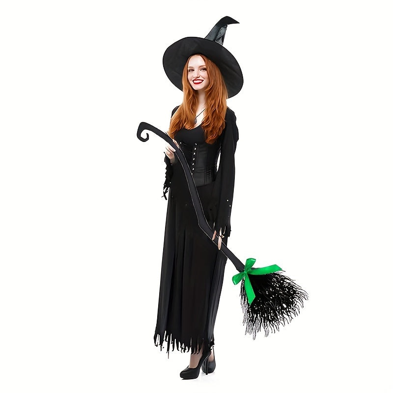 Halloween Witch Broom with Ribbon - Costume Prop & Front Door Decor