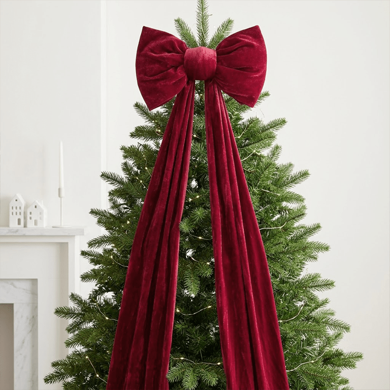 Red velvet bow showing the width of the loops
