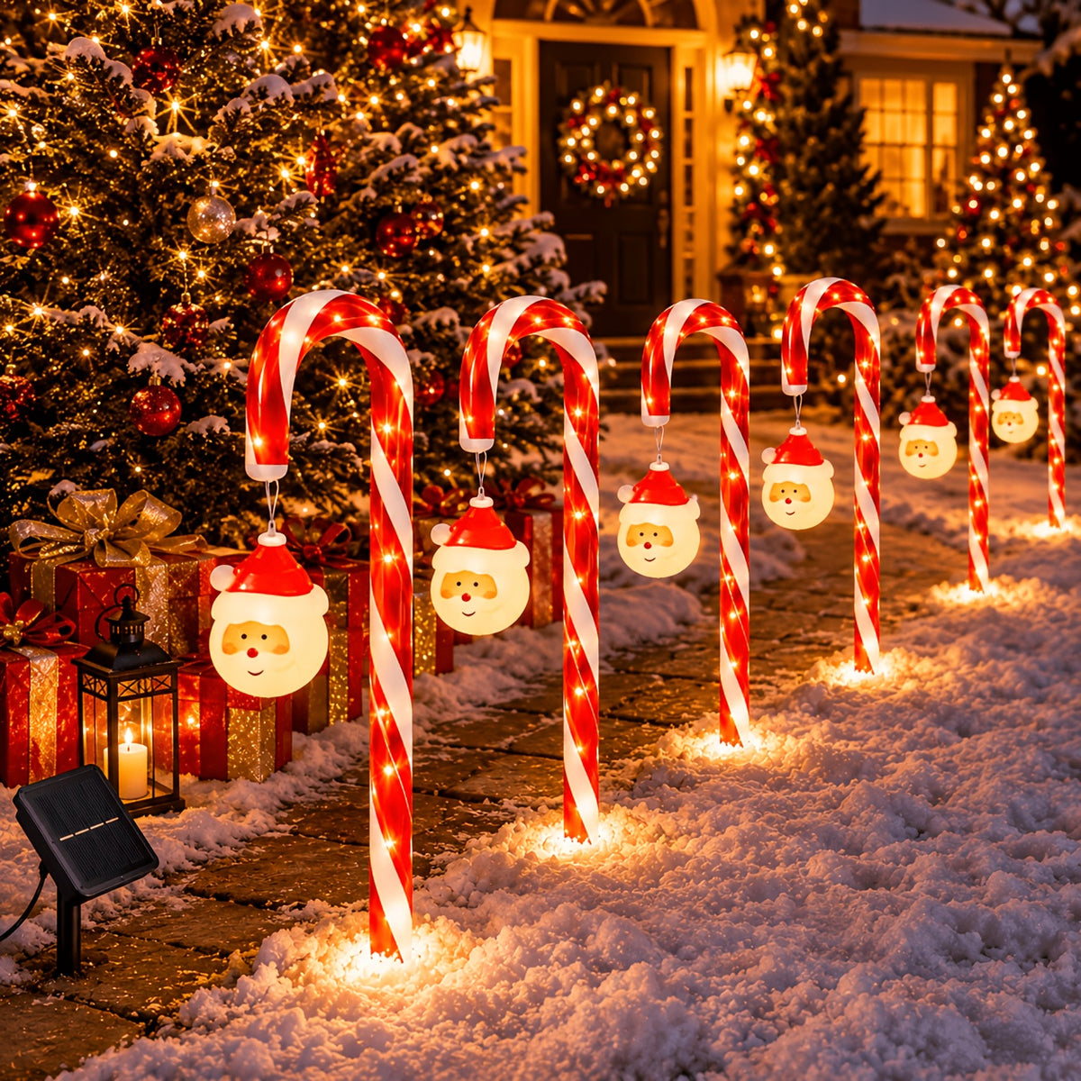 7/11pcs Solar Christmas Garden Light Set, IPX6 Outdoor Stake Lights with Santa Claus Ornaments, 8 Flashing Modes; Suitable for Courtyards, Residential Areas, Paths, Sidewalks, Driveways, Gardens, Walkways, Porches, And New Year Decor; 800 Lumens
