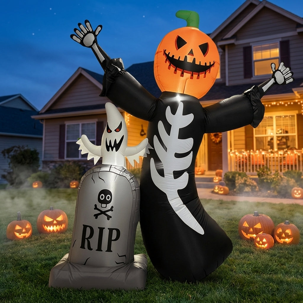 Pumpkin skull tombstone inflatable deflated for storage