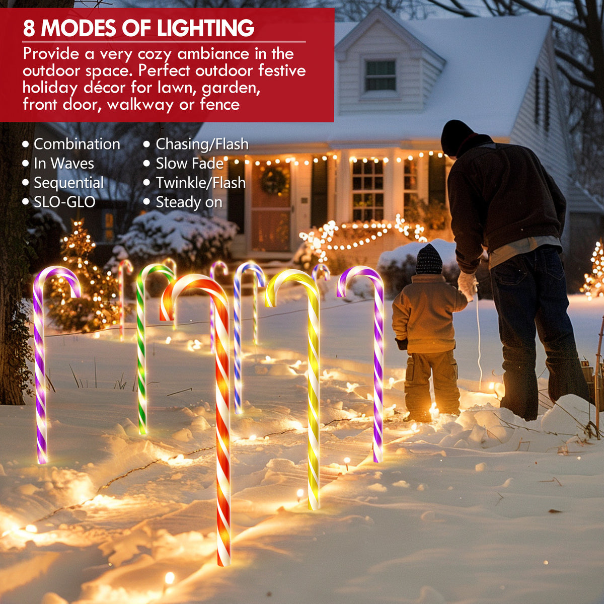 30 inch candy cane pathway light set, 120 V plug-in
