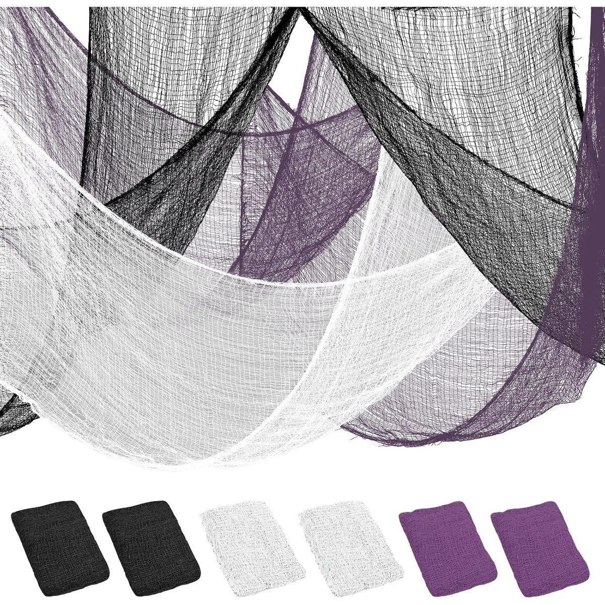 3-pack Halloween cheesecloth fabric in black, white and purple