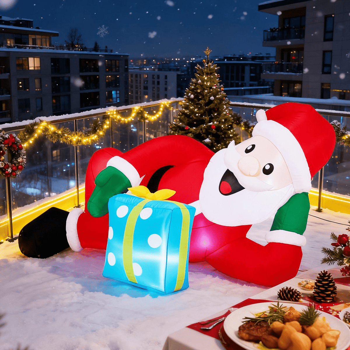 Christmas Inflatable Yard Decorations, Santa Riding Dinosaur, Snowman, Stakes & Storage Bag