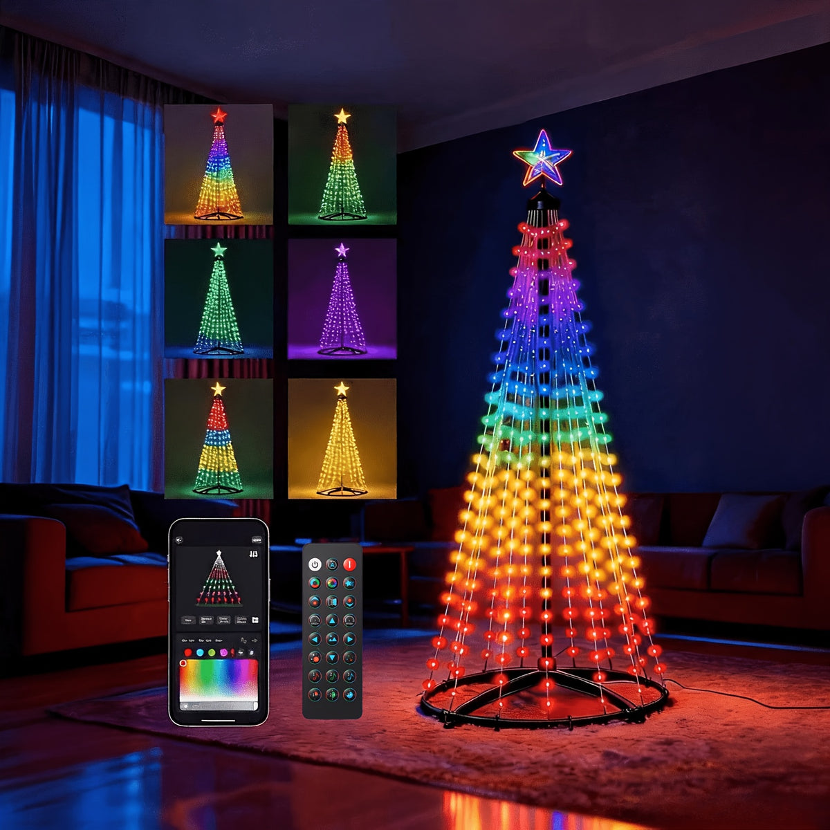 Light up Christmas tree made of RGB LED strands