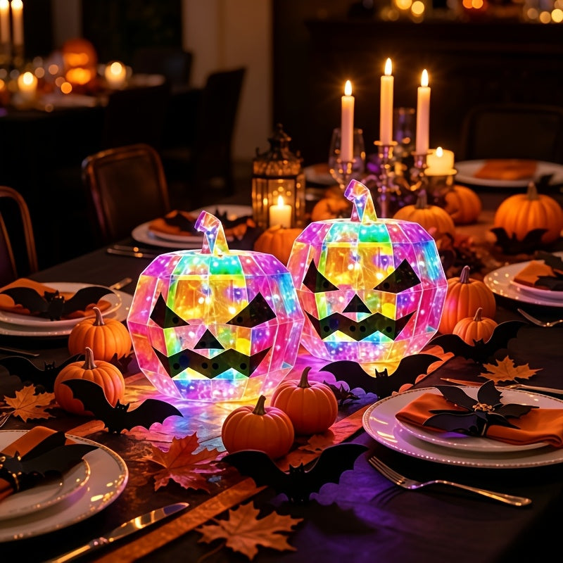 LED pumpkin decoration lit in green