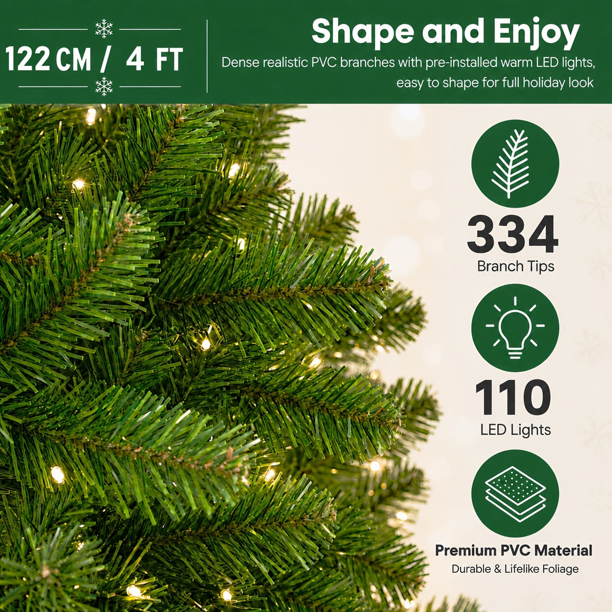 Warm white LED Christmas tree in sizes from 4 ft to 7.5 ft