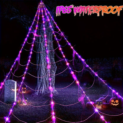 Halloween Spider Web LED Lights - 16FT Purple Yard Décor