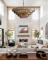 Skolva Modern Chandelier for Dining Room, Round Curved Glass, Brass or Matte Black Finish