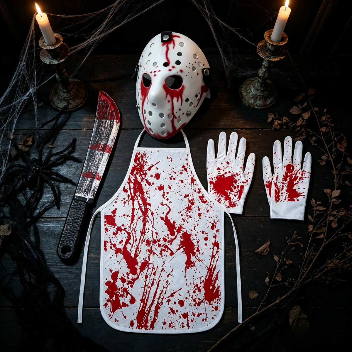 Blood splatter apron from the horror costume set