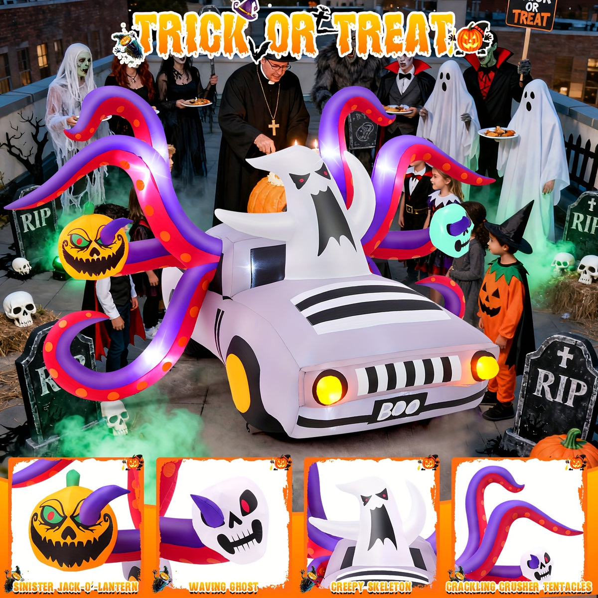 Large inflatable Halloween octopus scene at its full ten-foot inflated size
