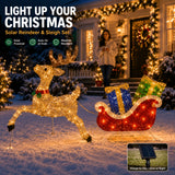 Lighted Sleigh and Reindeer Christmas Decoration, Warm White LED, Solar & USB, Outdoor Decor