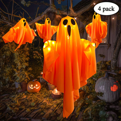 Four-pack of LED hanging ghost decorations