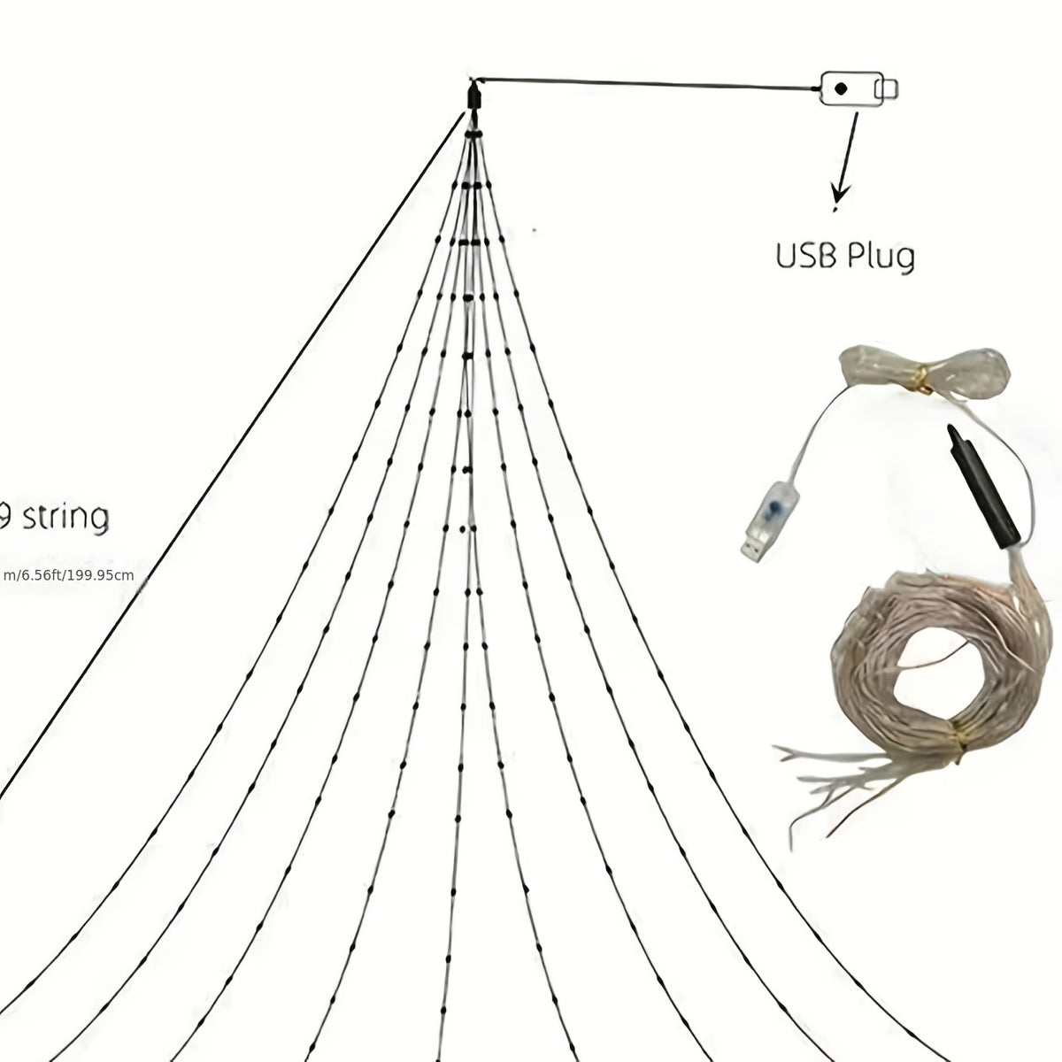 LED curtain light with nine strands on one top wire