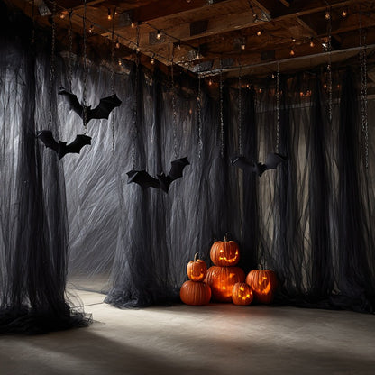 Large Black Tulle Fabric Decor, Table Runner & Door Curtain, 5.3 x 33.8 FT