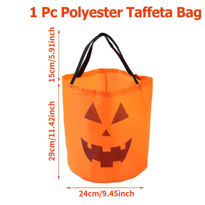 Orange pumpkin trick or treat tote bag, product photo 3