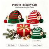 Embroidered name detail on elf hat
