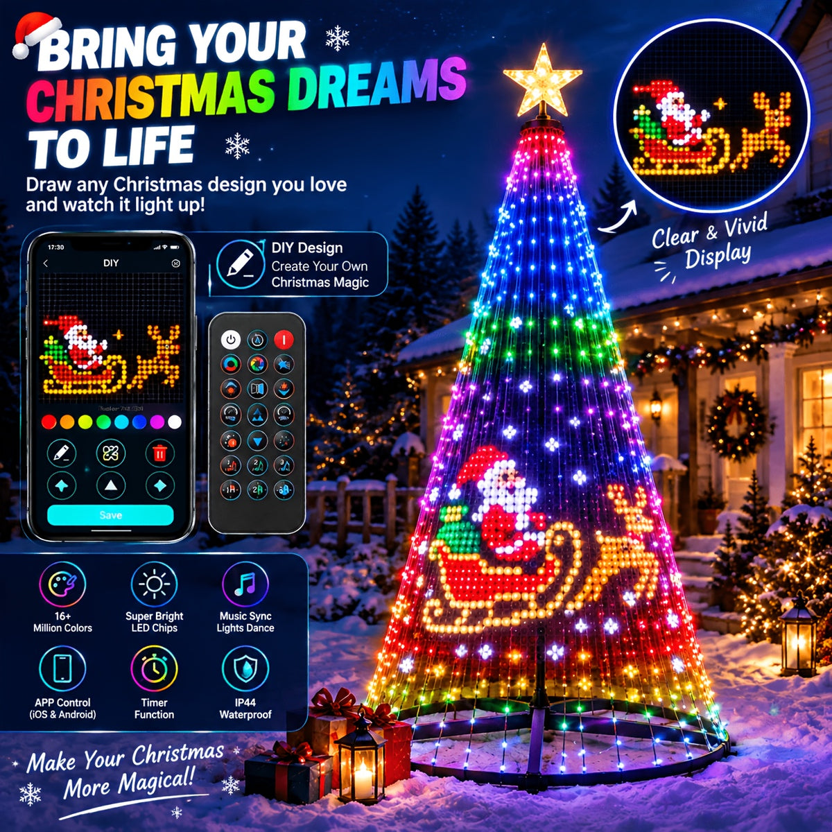 6.9 ft outdoor Christmas cone tree with RGB LED lights