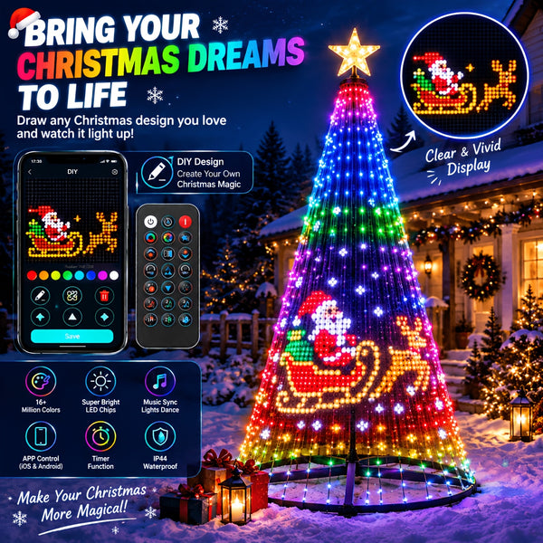 Christmas Cone Tree, 6.9 ft Outdoor RGB LED, App and Remote, Music Sync, IP44