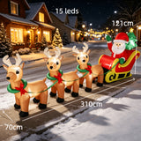 Inflatable Sleigh and Reindeer, 10 ft Christmas Yard Decor, 3 Reindeer Pulling Sleigh, Plug-In