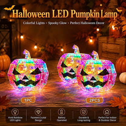Battery powered pumpkin lantern on a mantel