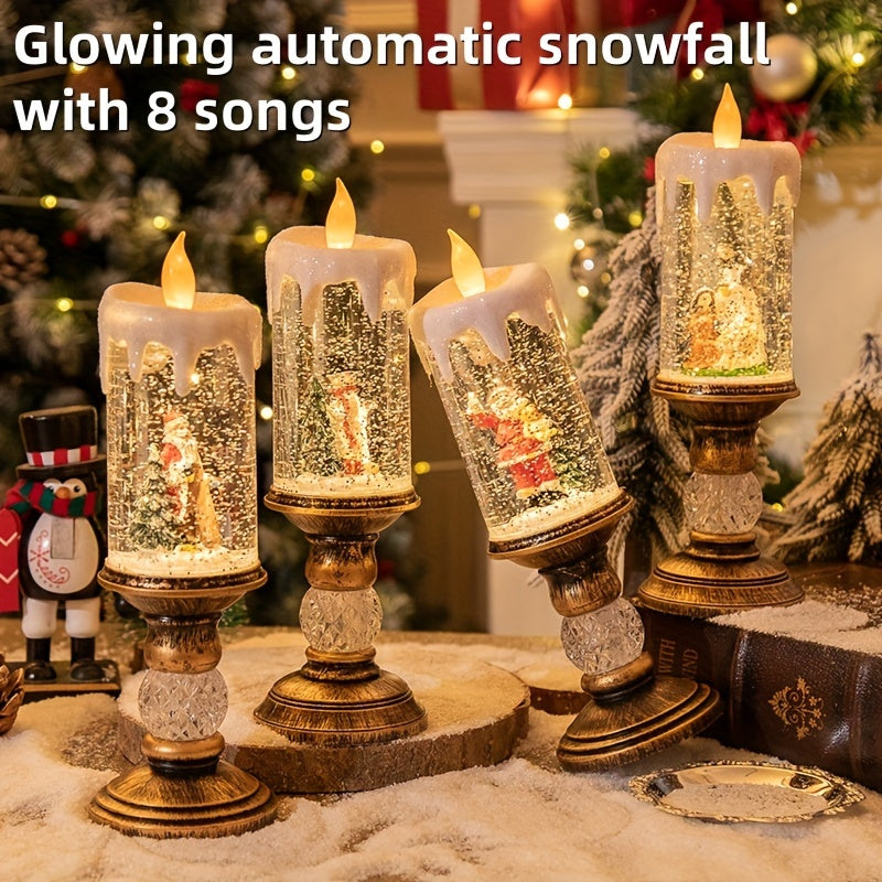Santa hugging a bear flameless candle lamp