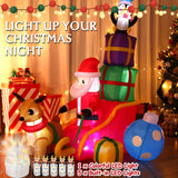 Inflatable penguin riding along with Santa and his reindeer