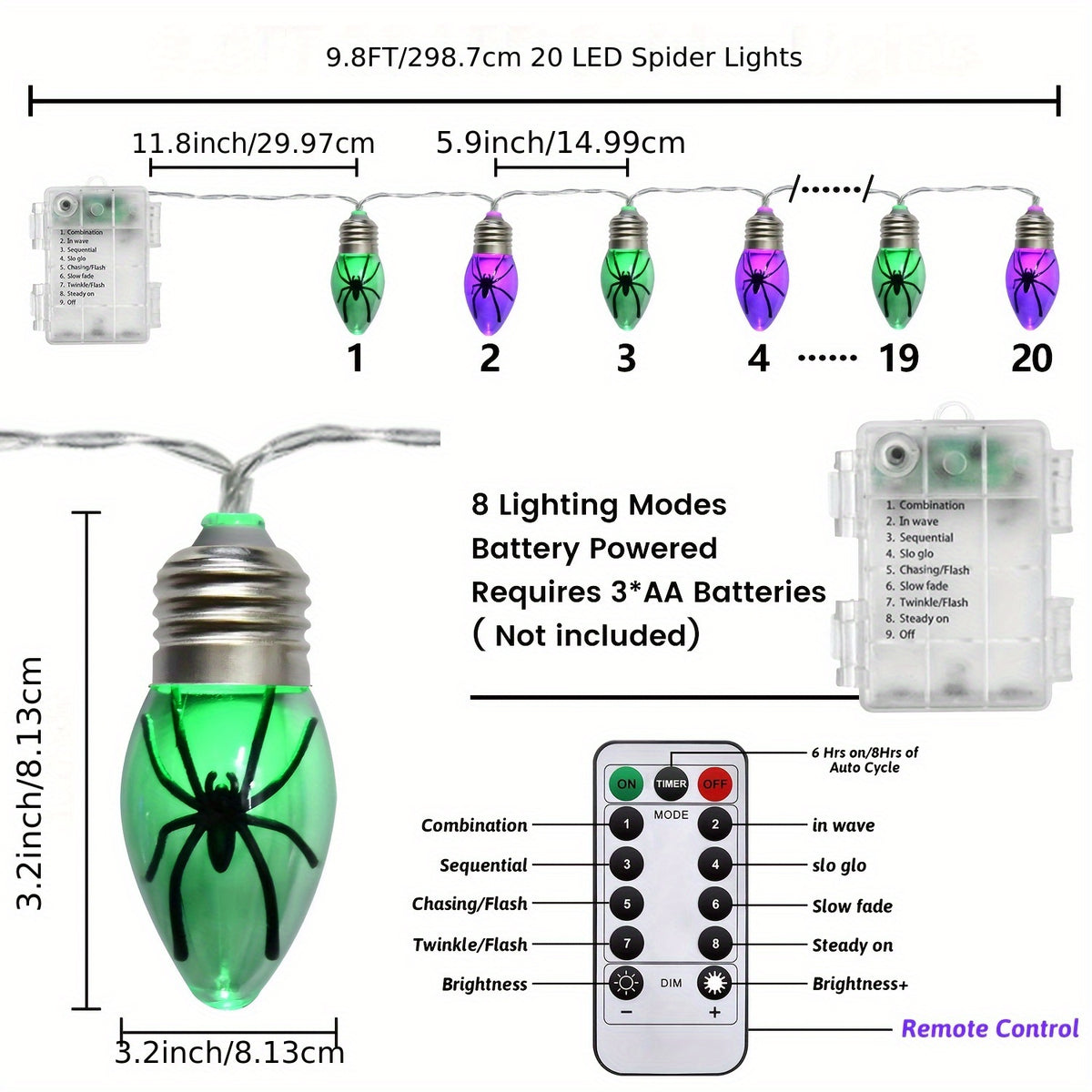 Bubble spider lights draped on haunted house display