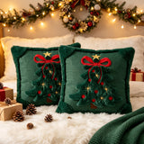 Christmas Pillow Covers, 2 Pack, 18 x 18 in Quilted Tree and Bow