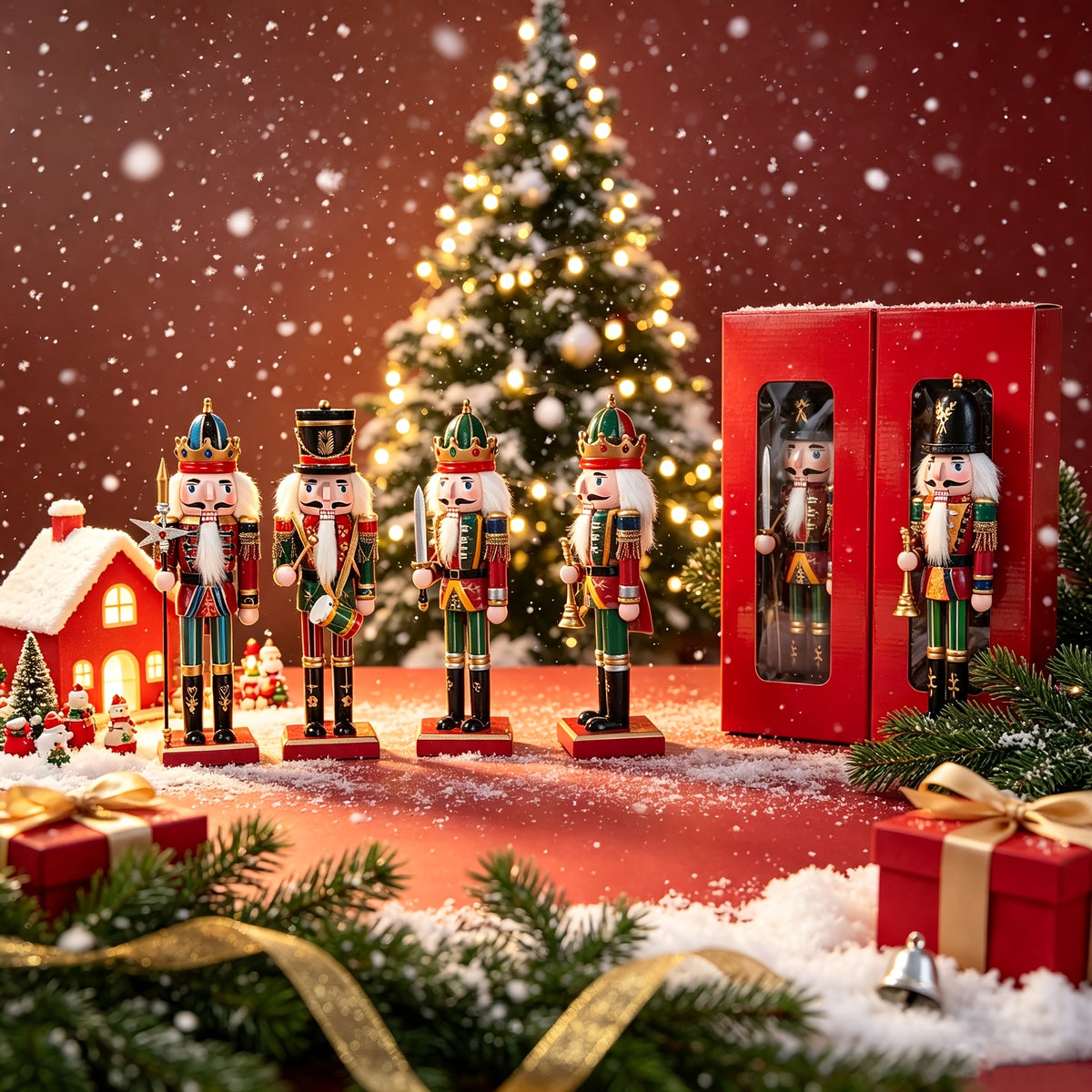 Christmas Nutcracker Decoration, Resin, Red and Green, 4 Designs