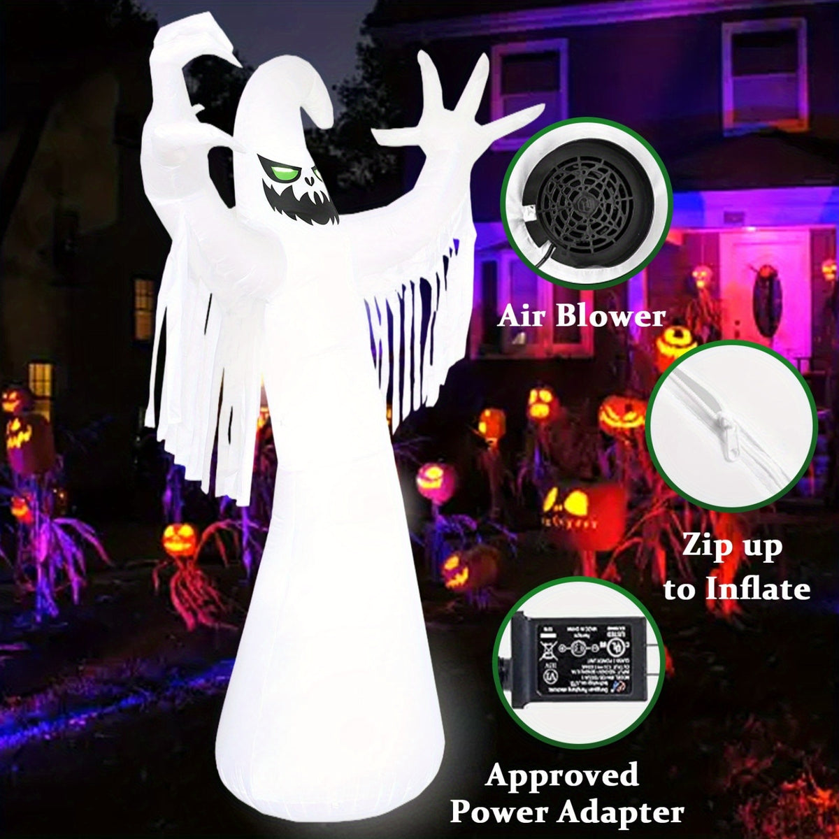 9.85 foot inflatable ghost yard decoration at full height