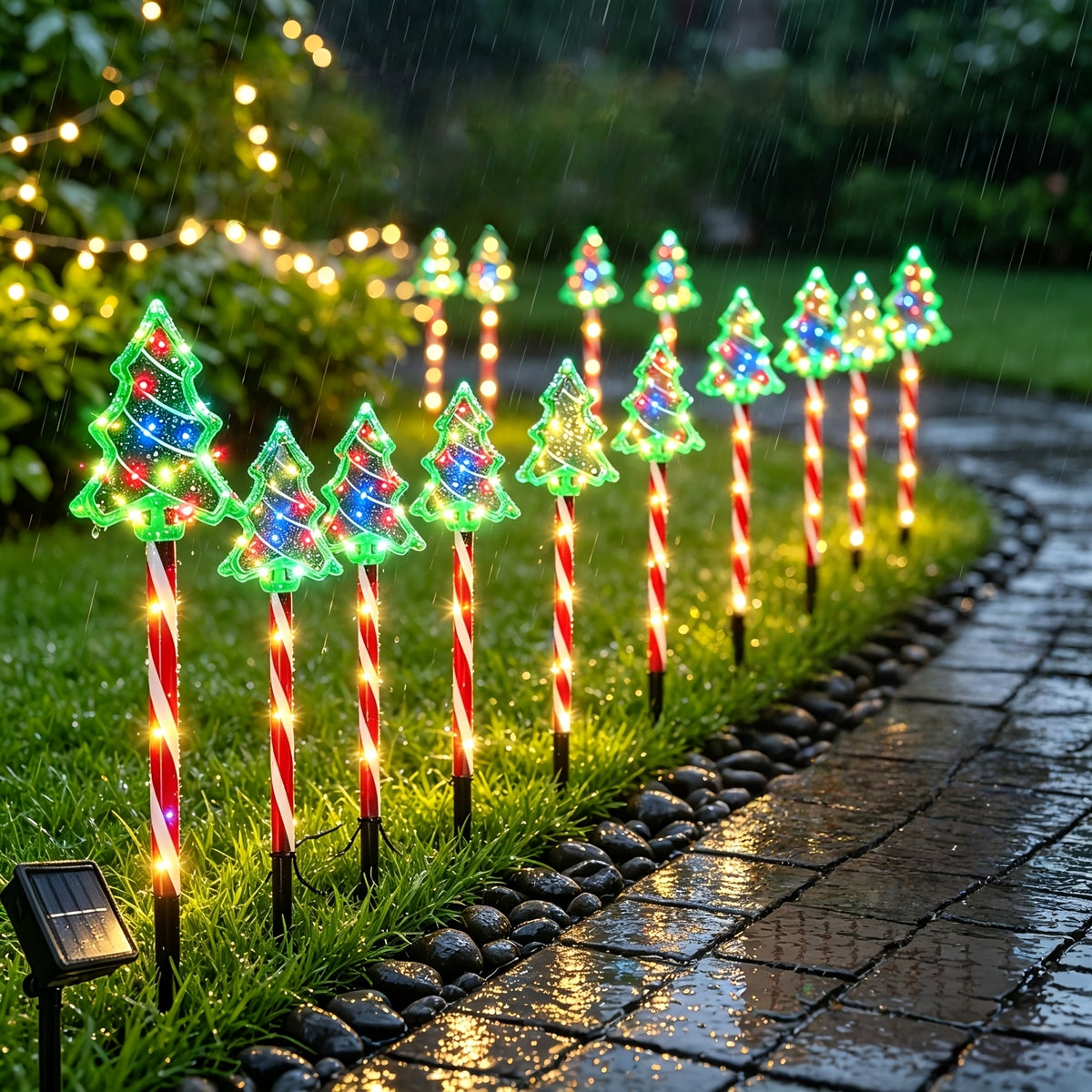 Solar Christmas Lights, Aurora Color Changing LED Ground Stakes, Outdoor Pathway Set