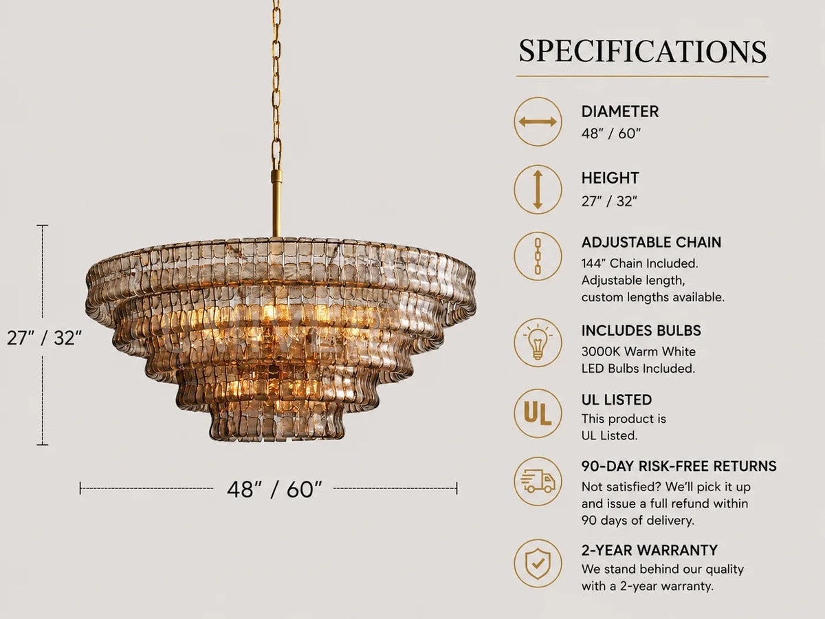 Skolva Modern Chandelier for Dining Room, Round Curved Glass, Brass or Matte Black Finish