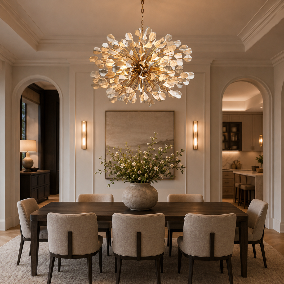 Fiora Floral Chandelier, Ceramic Flower Petals, Iron Frame, Dimmable, Handcrafted in Italy