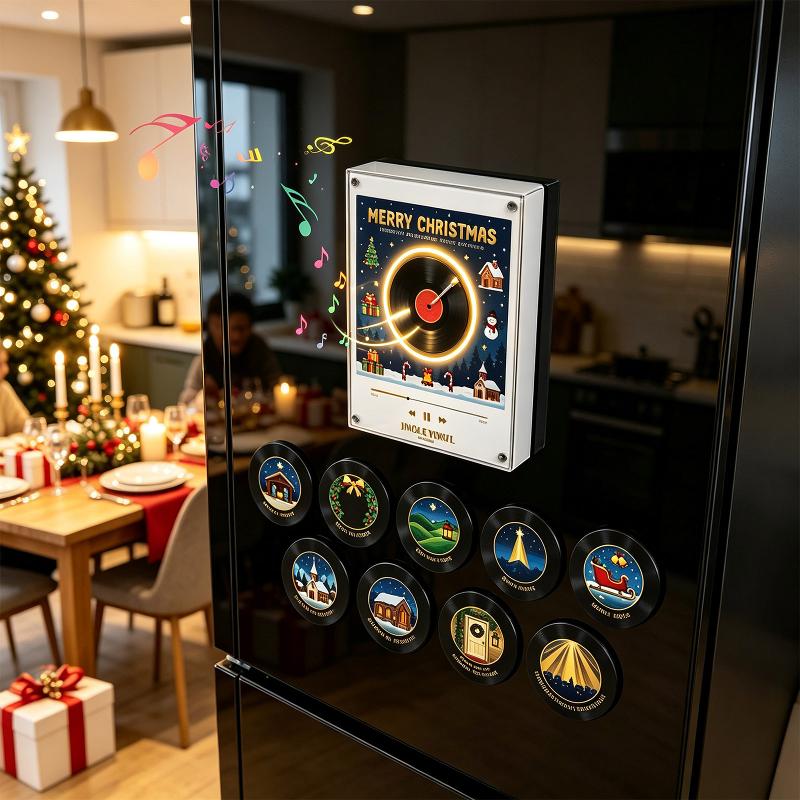 Christmas Fridge Magnets, Record Player Set with 9 Carol Records