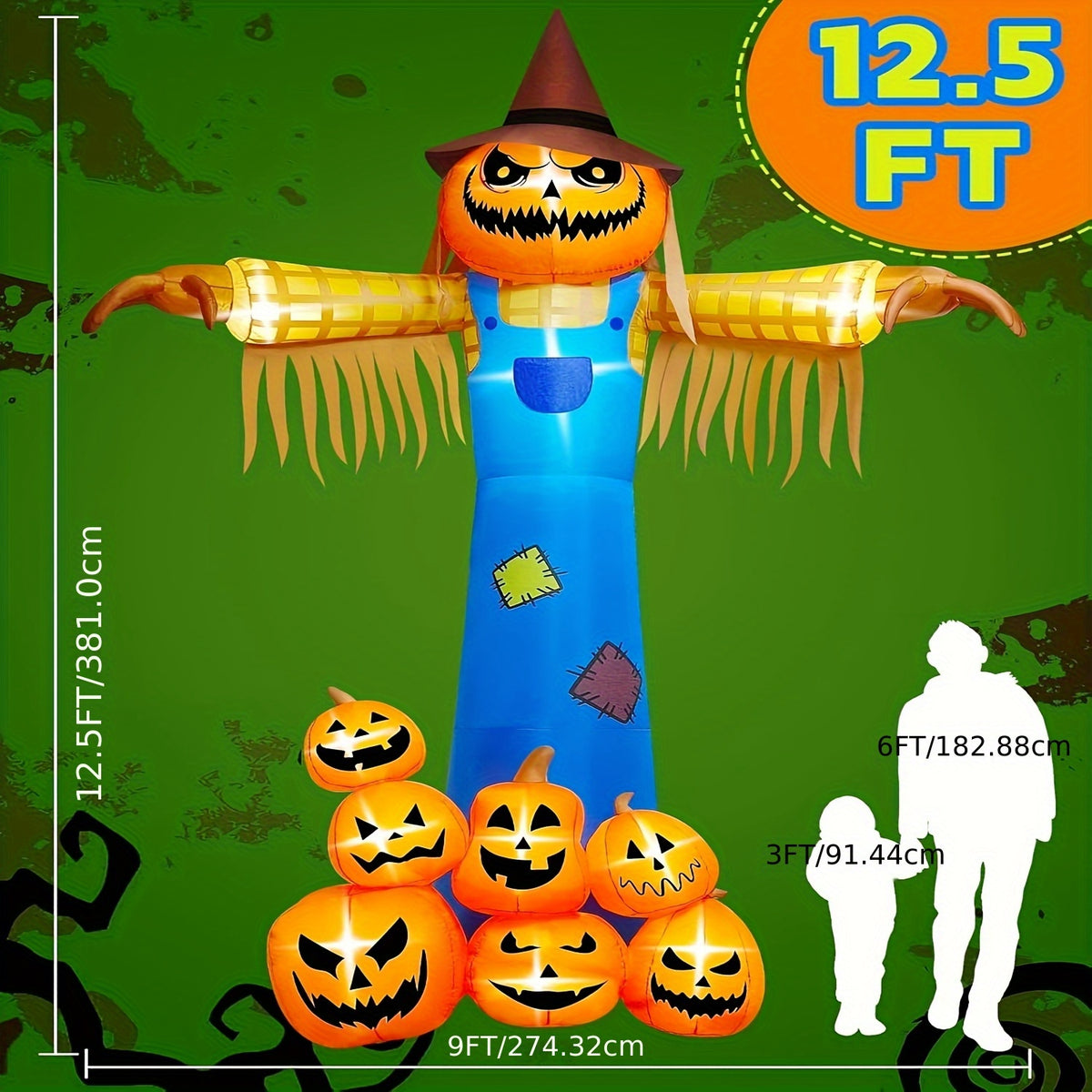 12.5-foot inflatable pumpkin scarecrow decoration, close-up of the pumpkin pile base