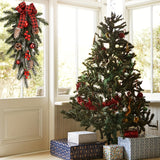 Teardrop shaped Christmas swag that tapers to a point at the bottom