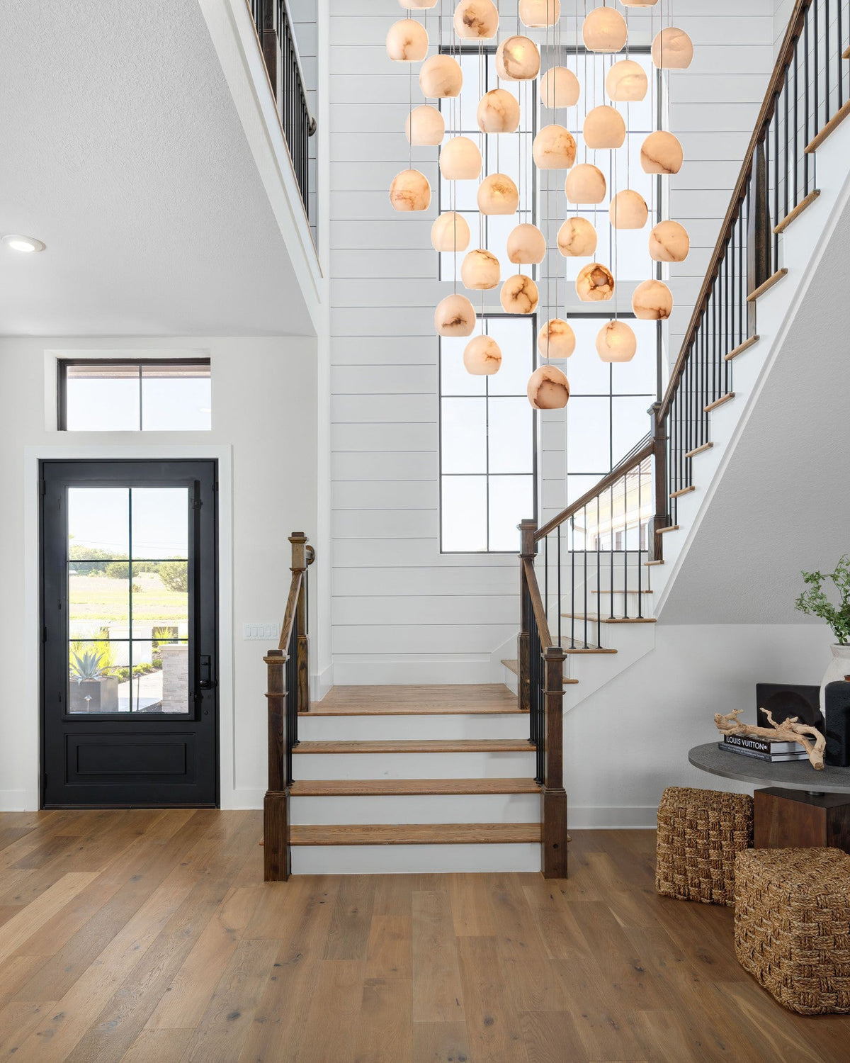 Tavira Chandeliers for Dining Room, Round Alabaster Chandelier, Adjustable Airplane Cable