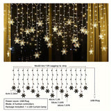 Snowflake string light curtain, close view