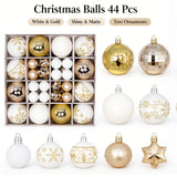 Christmas Tree Decorations, 44 Piece Hanging Ball Ornaments, Plastic Baubles, Xmas Party Decor